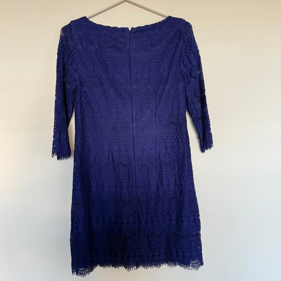 Eliza J Womens Dress 6 Royal Blue 3/4 Sleeve Lined Sheath Lace Midi Event Party - Picture 6 of 6
